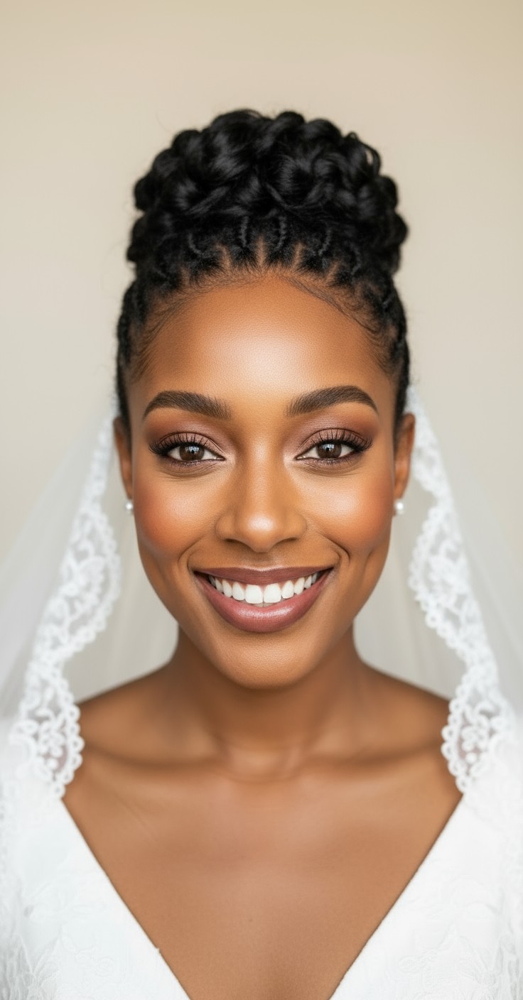 After Messy Wedding Updo With Veil